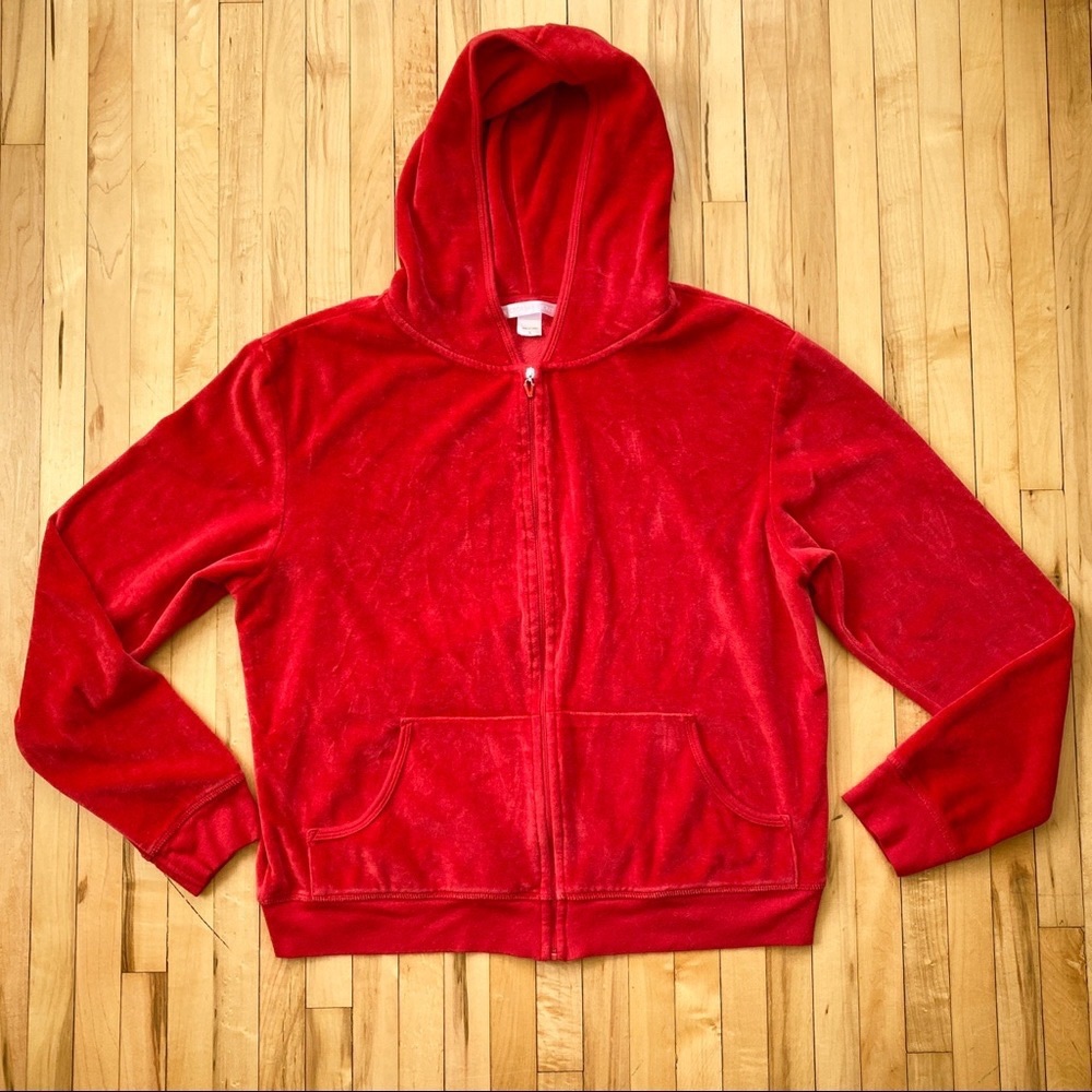 Victoria's Secret Red Velour Full Zip Hoodie